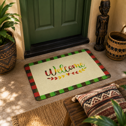 Welcome Kente Doormat | African Entryway Rug | Cultural Home Decor Accent