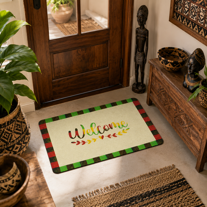 Welcome Kente Doormat | African Entryway Rug | Cultural Home Decor Accent