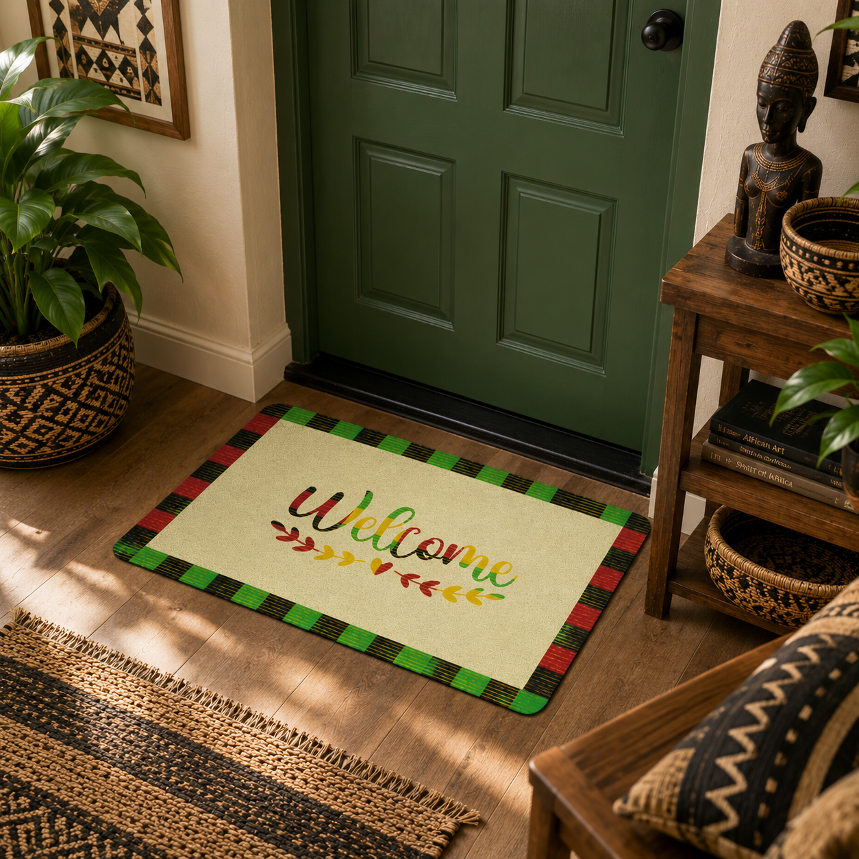 Welcome Kente Doormat | African Entryway Rug | Cultural Home Decor Accent