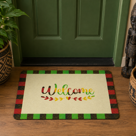 Welcome Kente Doormat | African Entryway Rug | Cultural Home Decor Accent