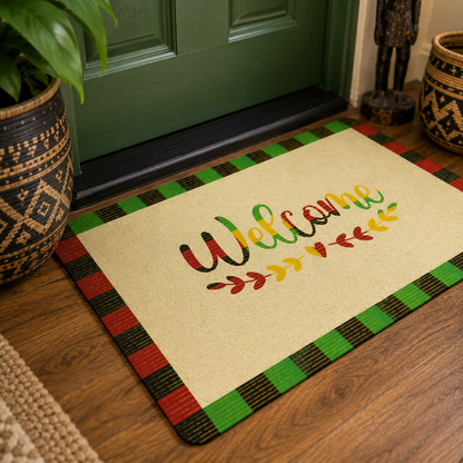 Welcome Kente Doormat | African Entryway Rug | Cultural Home Decor Accent