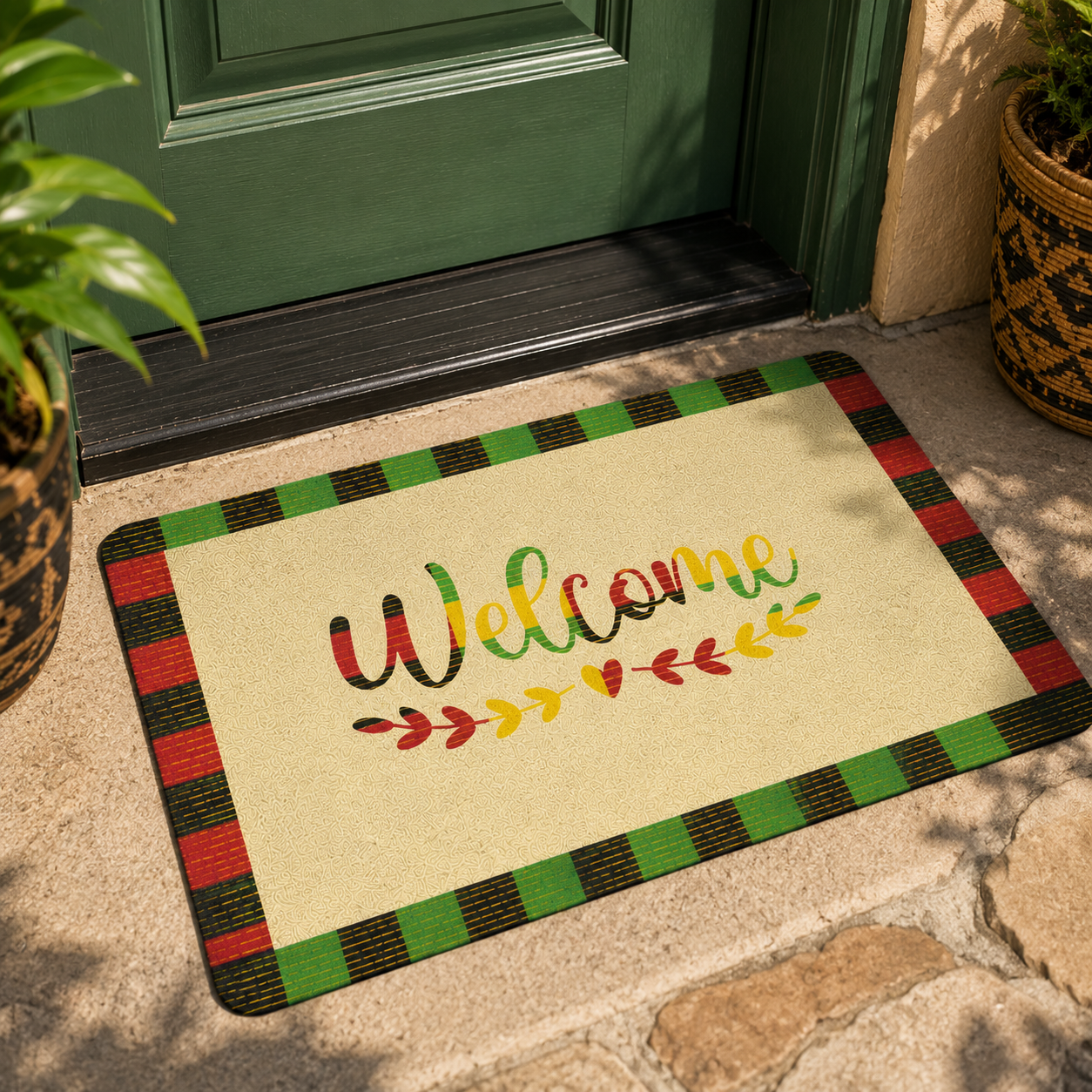 Welcome Kente Doormat | African Entryway Rug | Cultural Home Decor Accent