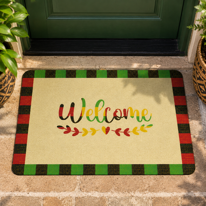 Welcome Kente Doormat | African Entryway Rug | Cultural Home Decor Accent