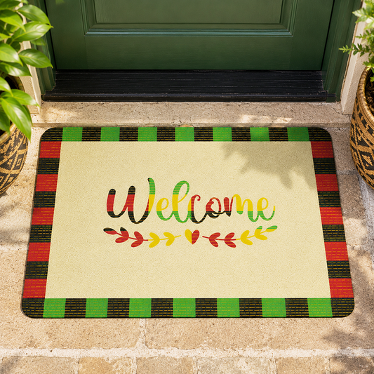 Welcome Kente Doormat | African Entryway Rug | Cultural Home Decor Accent
