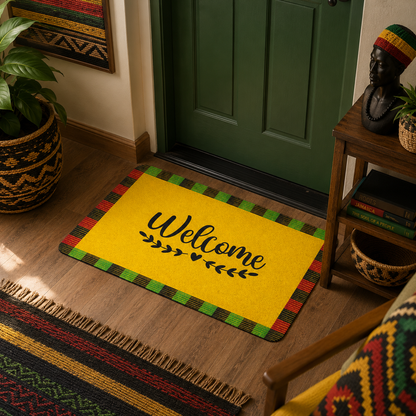 Welcome Kente Doormat | African Entryway Rug | Cultural Home Decor Accent