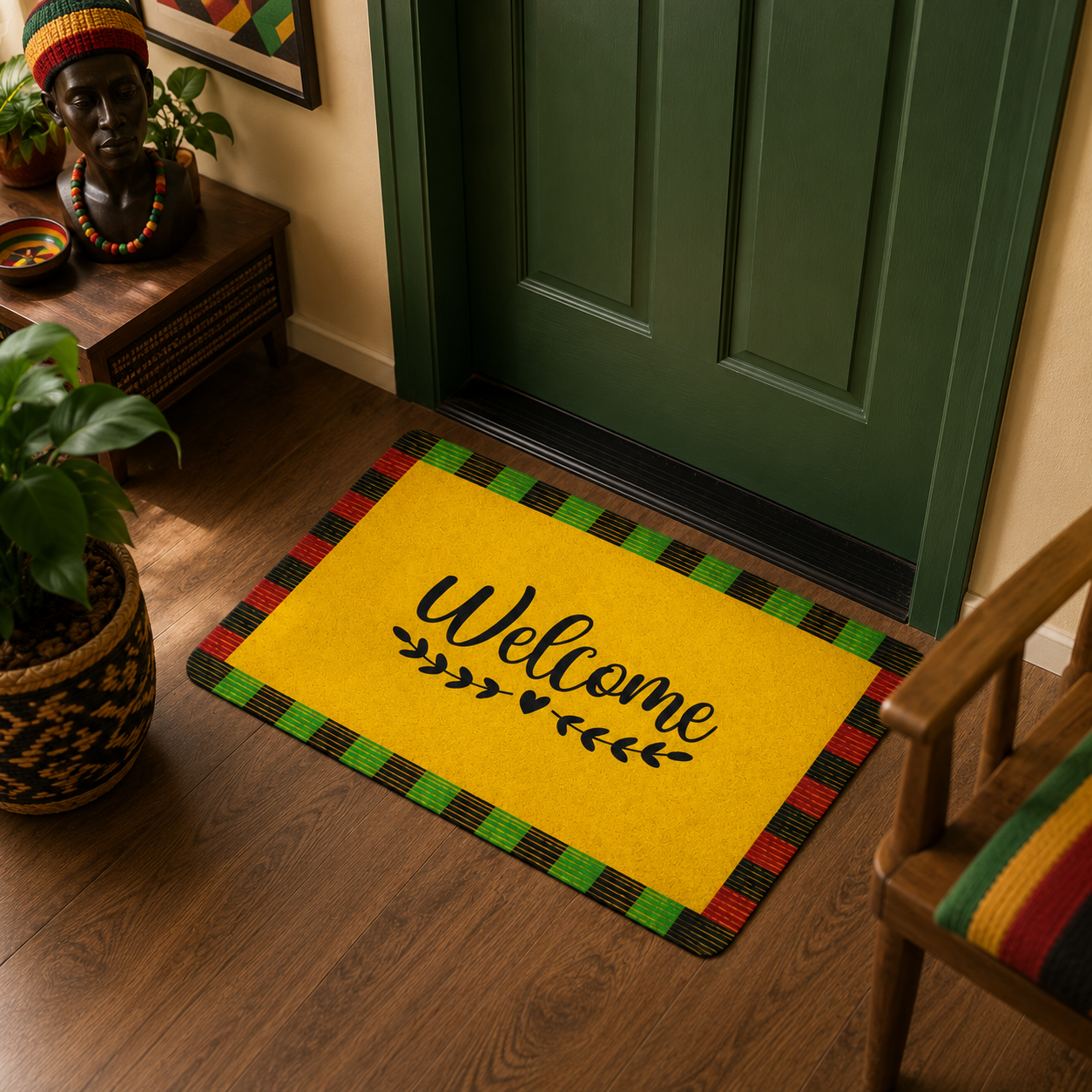 Welcome Kente Doormat | African Entryway Rug | Cultural Home Decor Accent