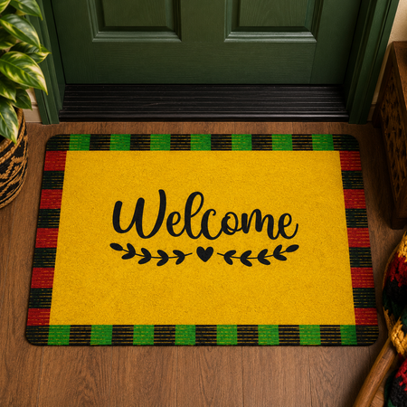 Welcome Kente Doormat | African Entryway Rug | Cultural Home Decor Accent