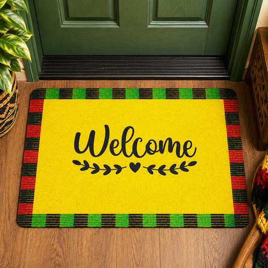 Welcome Kente Doormat | African Entryway Rug | Cultural Home Decor Accent