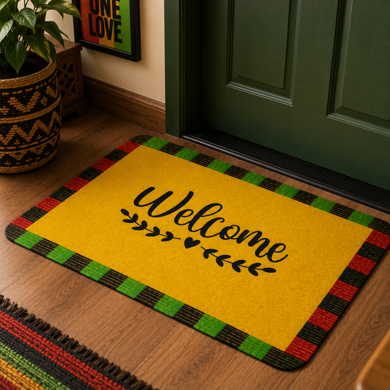 Welcome Kente Doormat | African Entryway Rug | Cultural Home Decor Accent