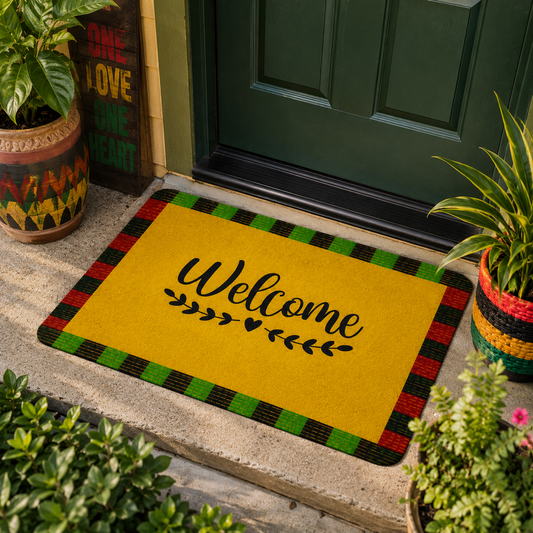 Welcome Kente Doormat | African Entryway Rug | Cultural Home Decor Accent