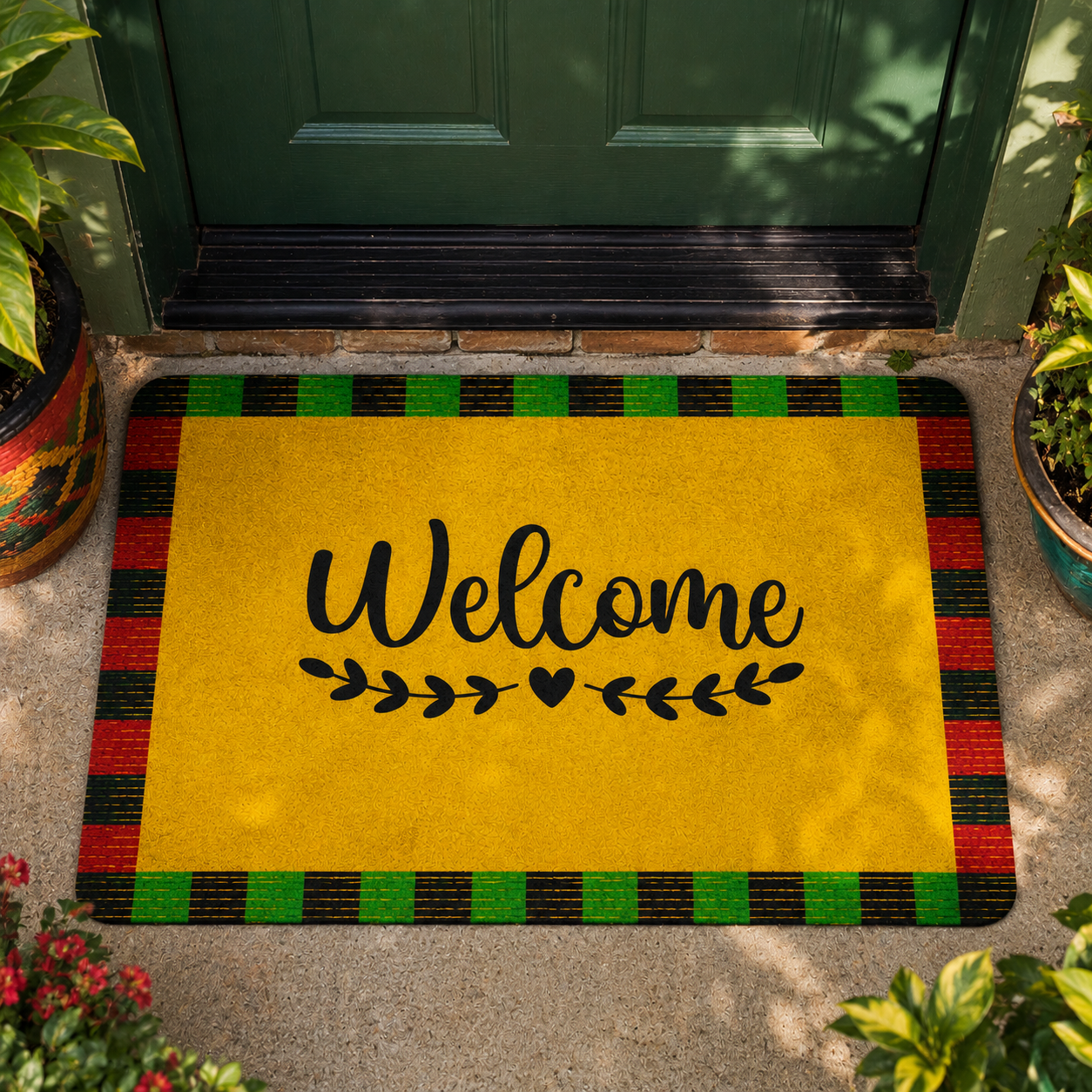 Welcome Kente Doormat | African Entryway Rug | Cultural Home Decor Accent