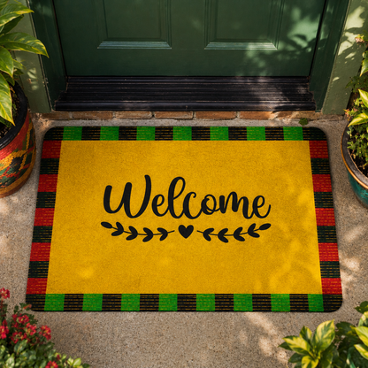 Welcome Kente Doormat | African Entryway Rug | Cultural Home Decor Accent