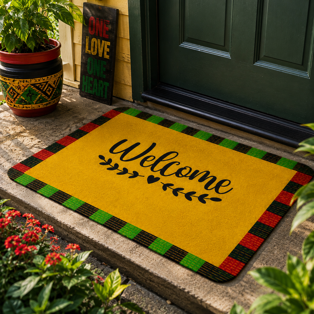Welcome Kente Doormat | African Entryway Rug | Cultural Home Decor Accent