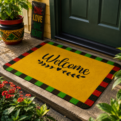 Welcome Kente Doormat | African Entryway Rug | Cultural Home Decor Accent