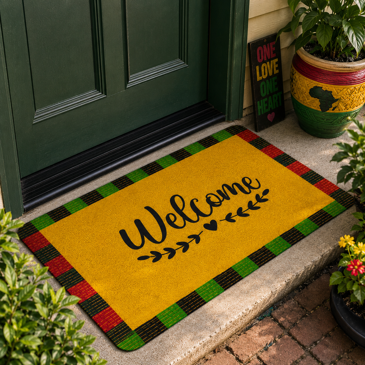 Welcome Kente Doormat | African Entryway Rug | Cultural Home Decor Accent