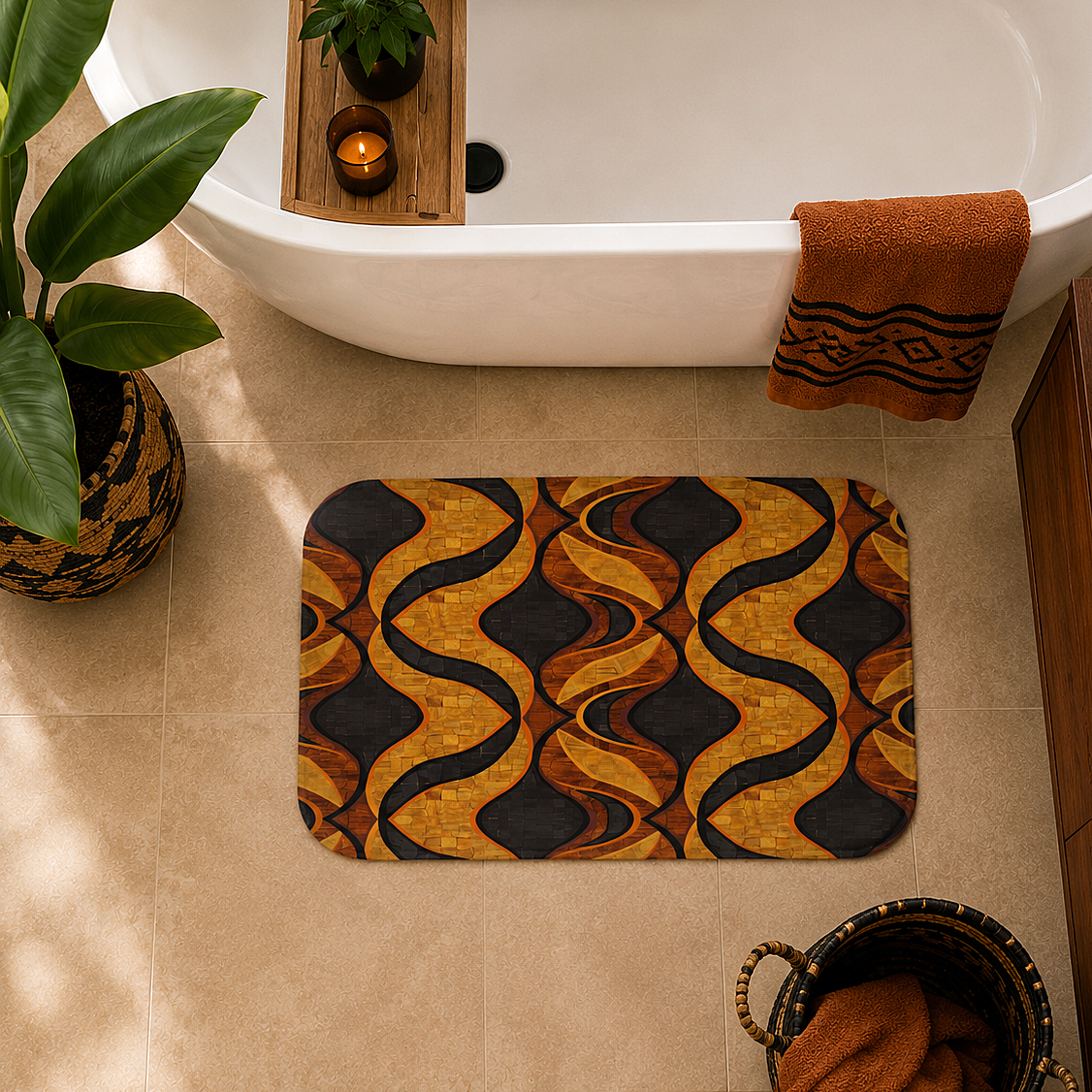 Black & Gold Geometric Bath Mat