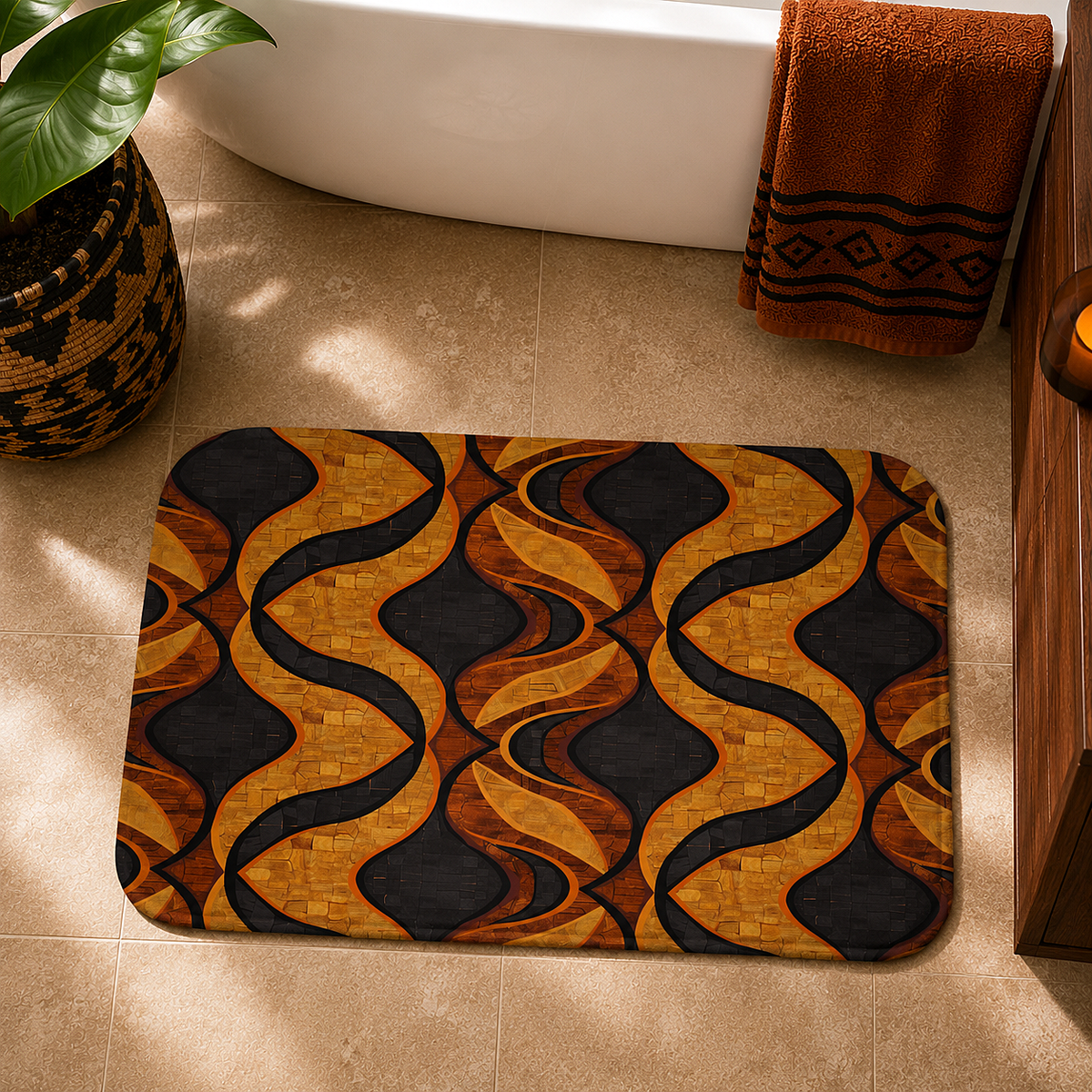Black & Gold Geometric Bath Mat