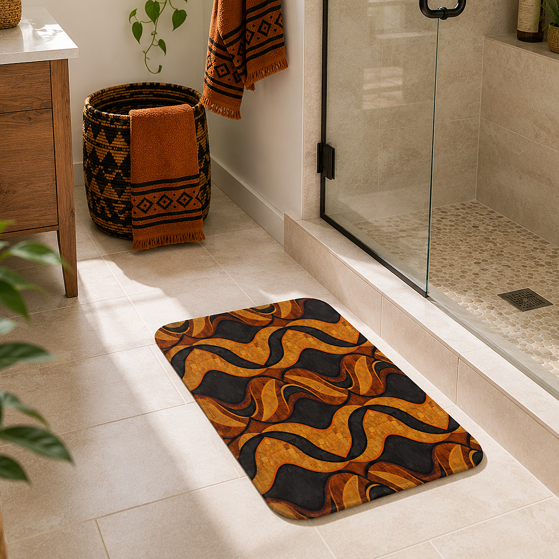 Black & Gold Geometric Bath Mat