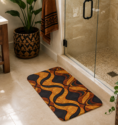 Black & Gold Geometric Bath Mat