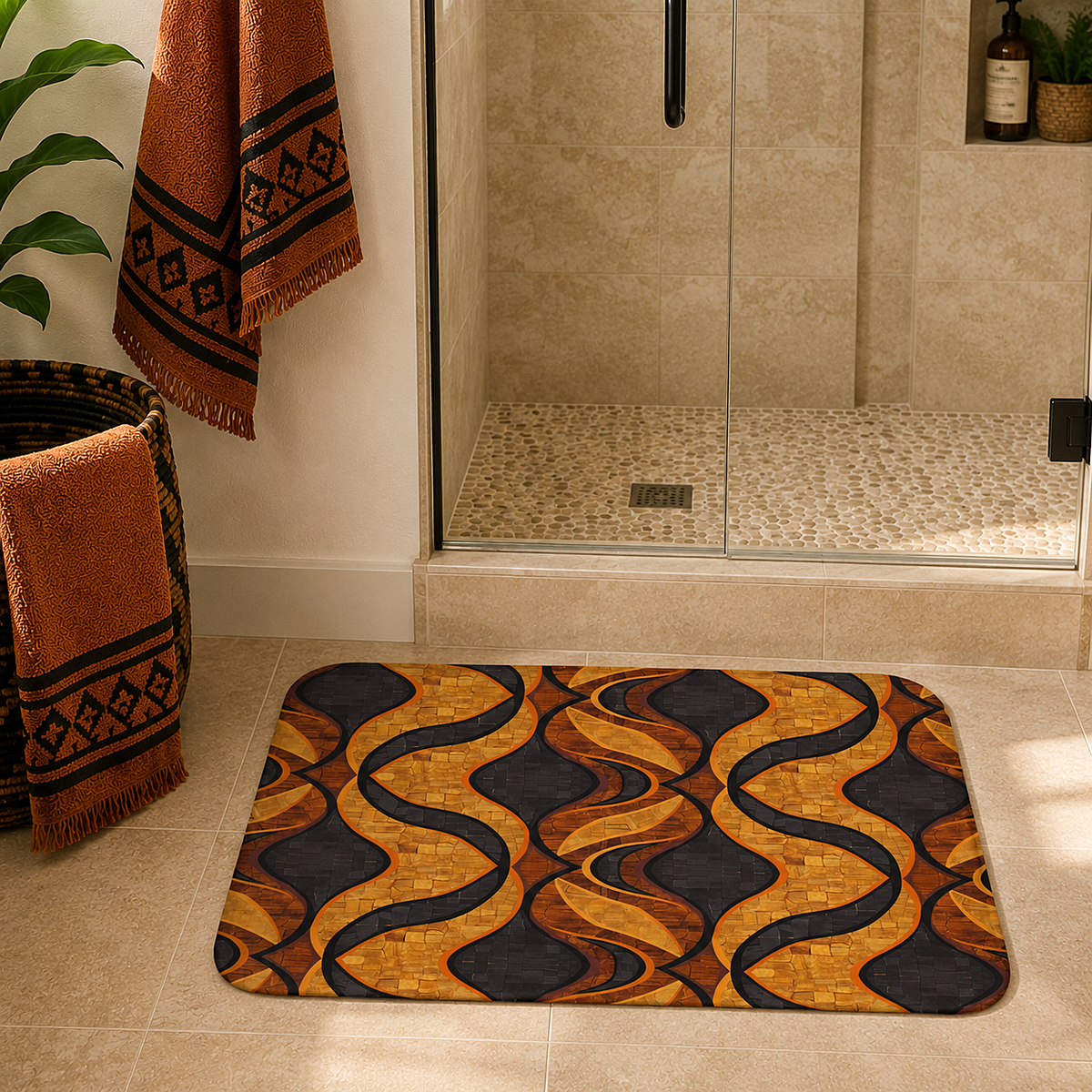 Black & Gold Geometric Bath Mat