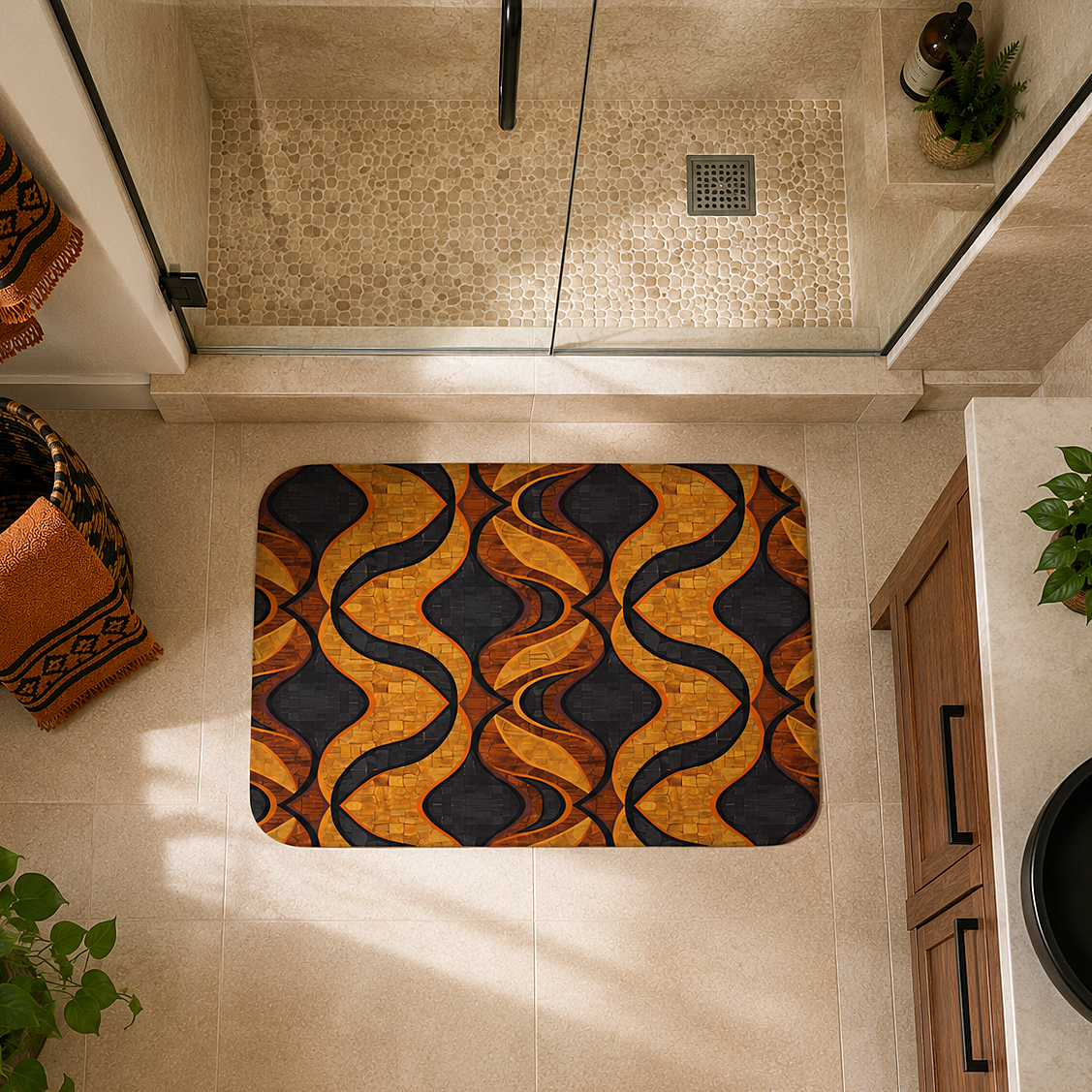 Black & Gold Geometric Bath Mat