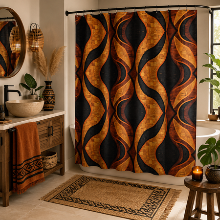 Black & Gold Geometric Shower Curtain