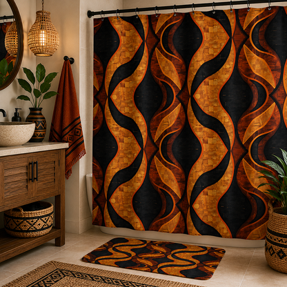 Black & Gold Geometric Shower Curtain