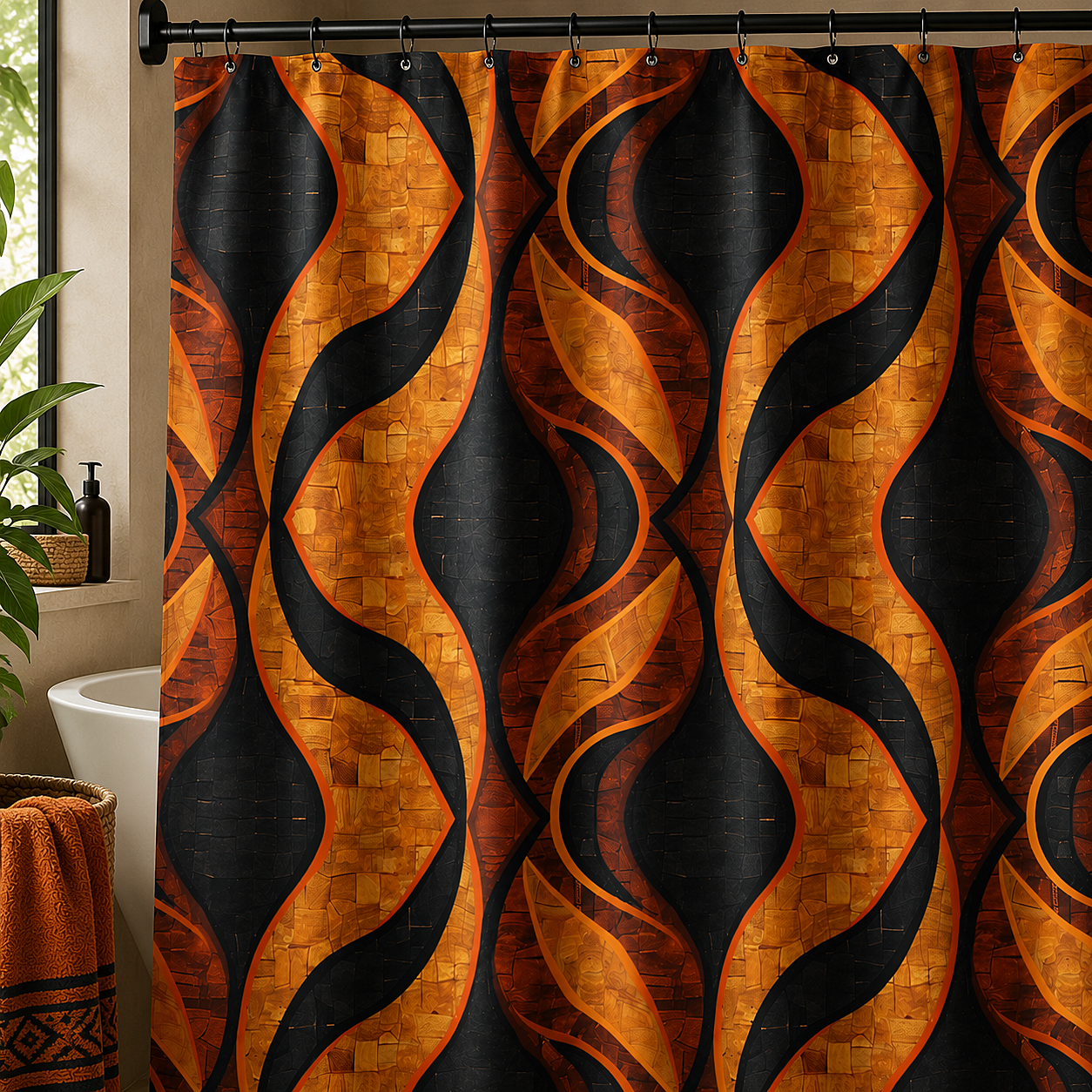Black & Gold Geometric Shower Curtain