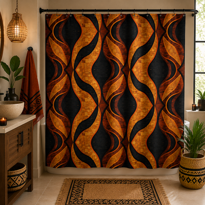 Black & Gold Geometric Shower Curtain