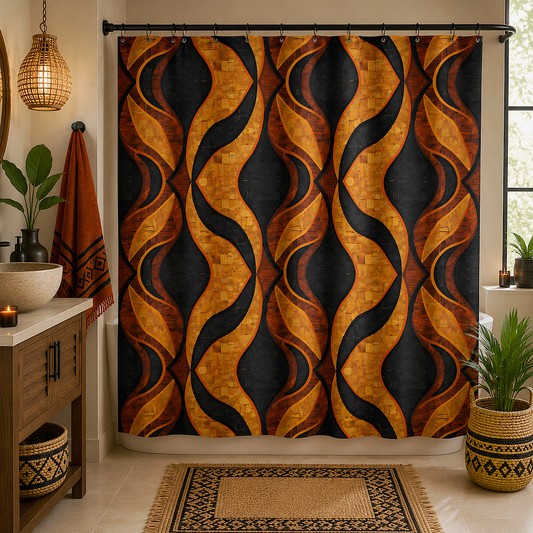 Black & Gold Geometric Shower Curtain