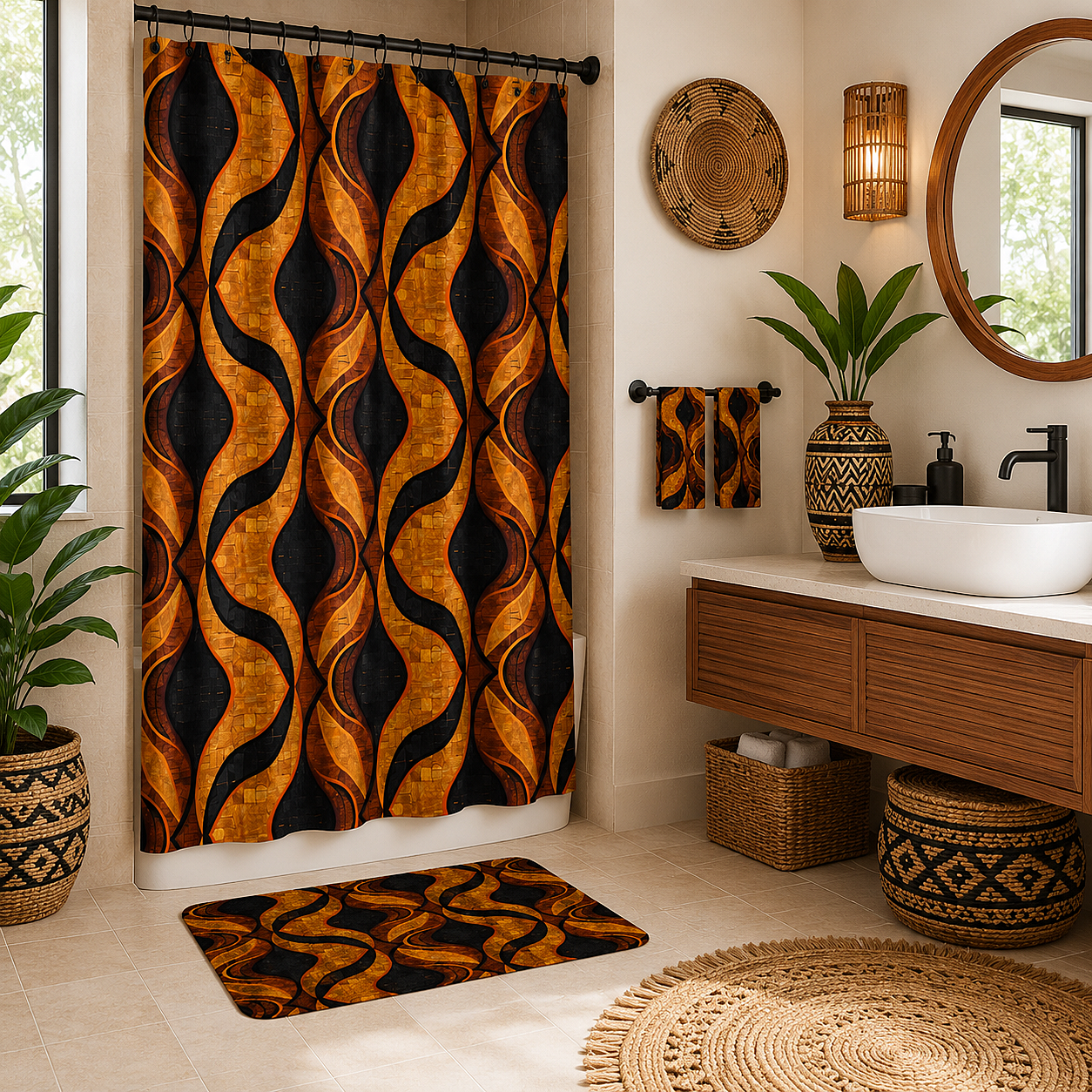 Black & Gold Geometric Shower Curtain