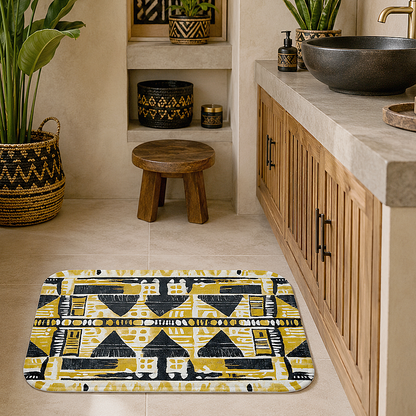 Alfombrilla de baño de tela con efecto barro amarillo y negro