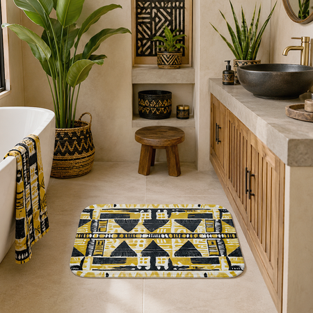 Alfombrilla de baño de tela con efecto barro amarillo y negro