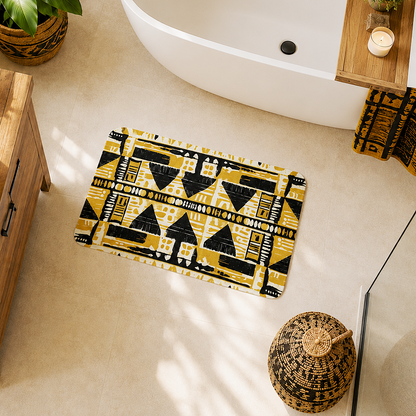 Alfombrilla de baño de tela con efecto barro amarillo y negro