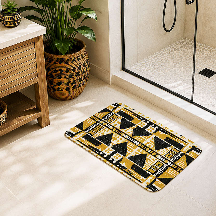 Alfombrilla de baño de tela con efecto barro amarillo y negro