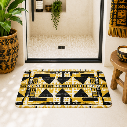 Alfombrilla de baño de tela con efecto barro amarillo y negro