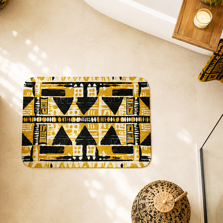 Alfombrilla de baño de tela con efecto barro amarillo y negro
