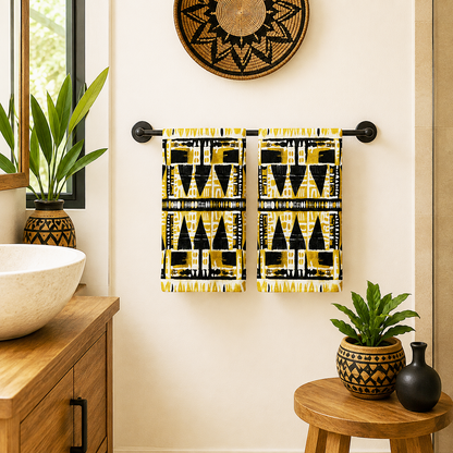 Yellow & Black Mudcloth Hand Towel