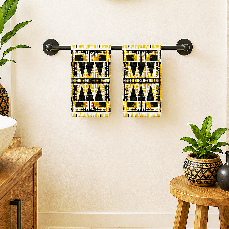 Yellow & Black Mudcloth Hand Towel