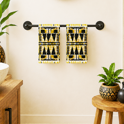 Yellow & Black Mudcloth Hand Towel