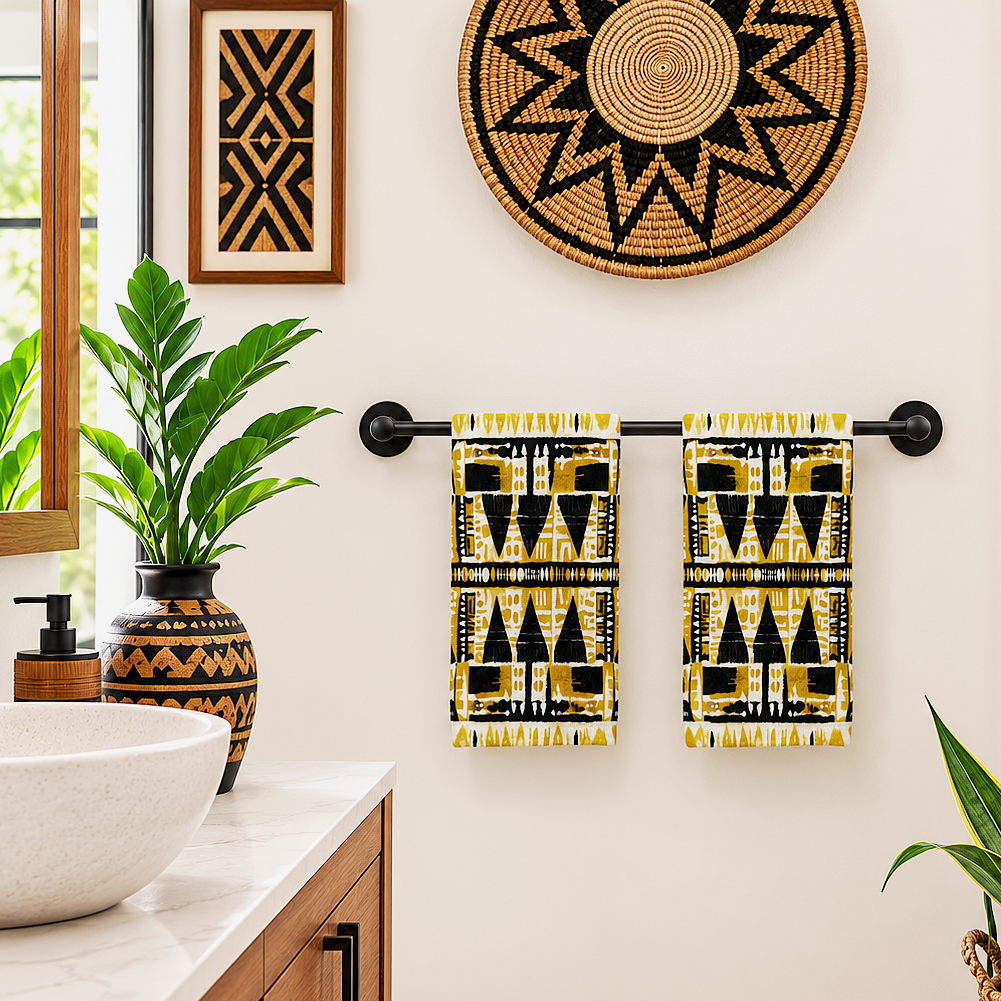 Yellow & Black Mudcloth Hand Towel