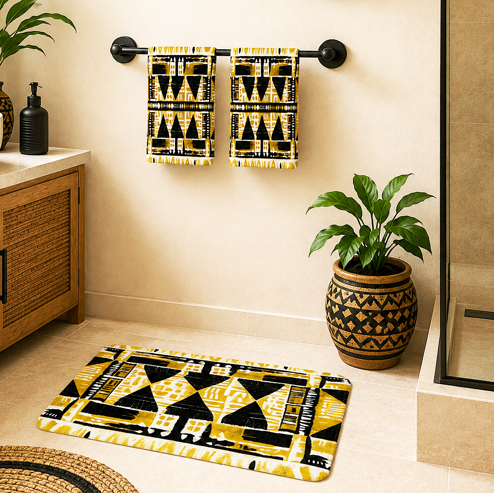 Yellow & Black Mudcloth Hand Towel