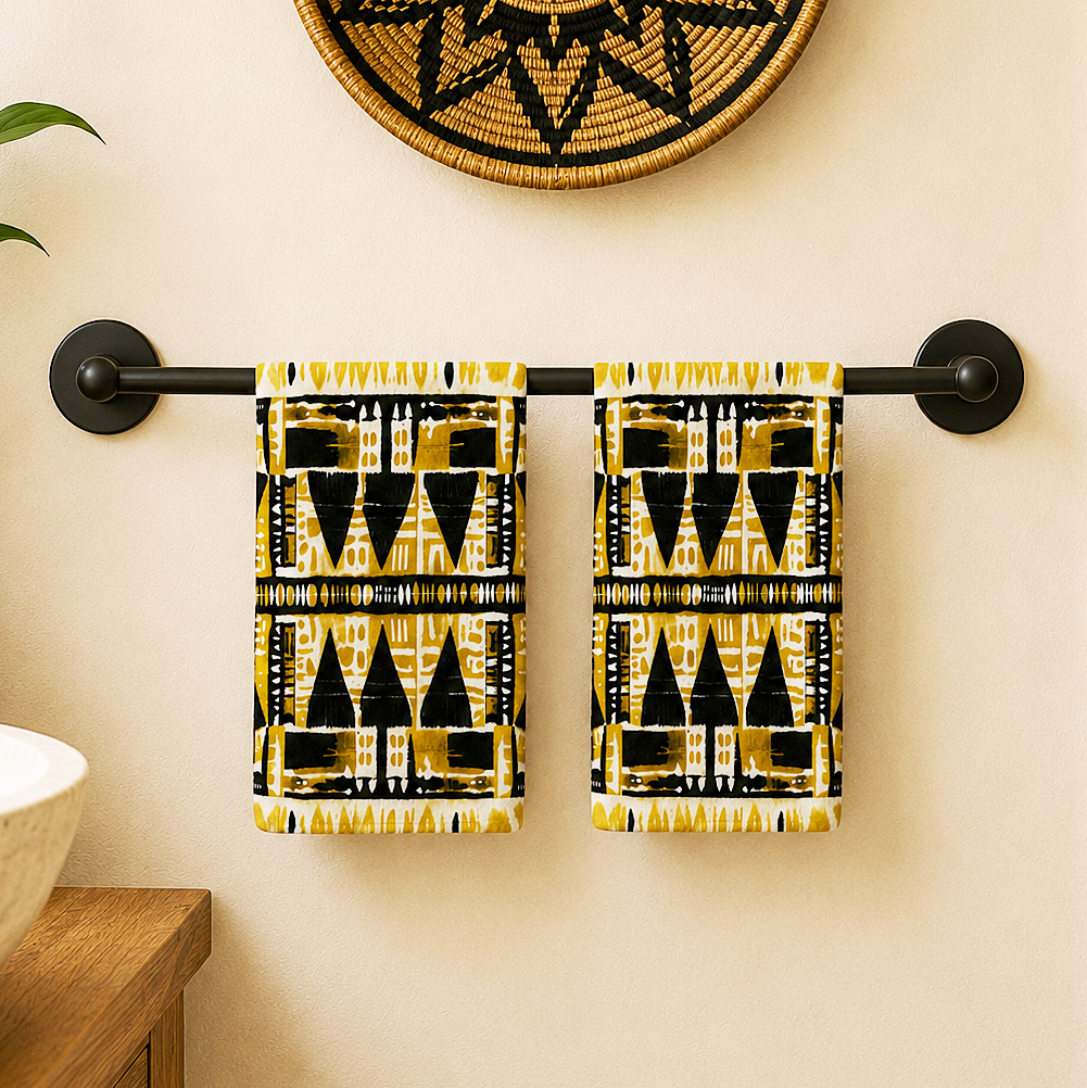 Yellow & Black Mudcloth Hand Towel