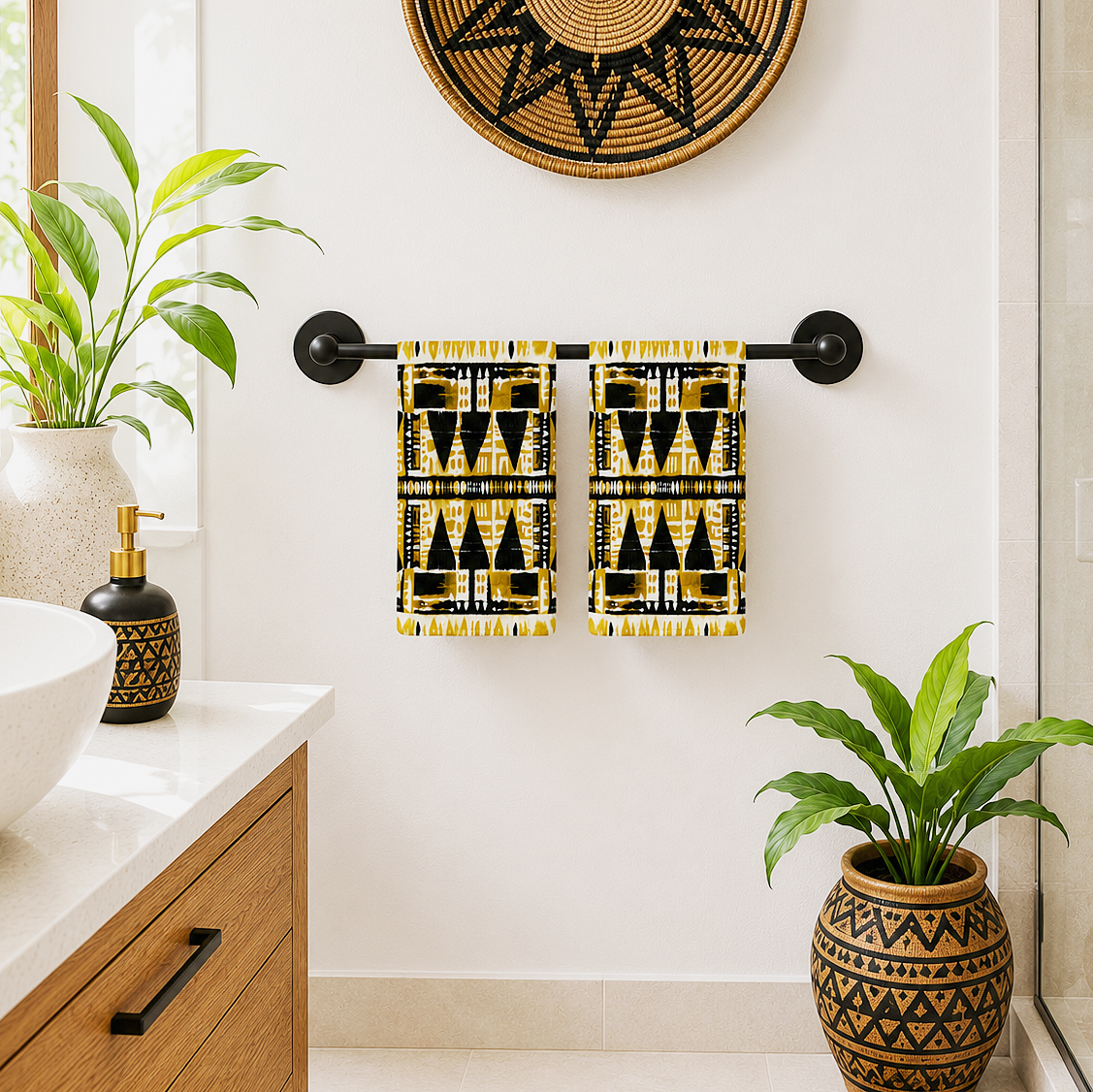 Yellow & Black Mudcloth Hand Towel