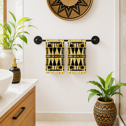 Yellow & Black Mudcloth Hand Towel