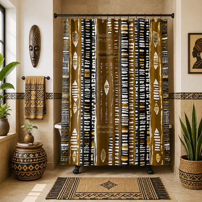 Metallic Gold Mudcloth Shower Curtain