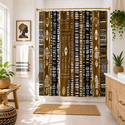 Metallic Gold Mudcloth Shower Curtain