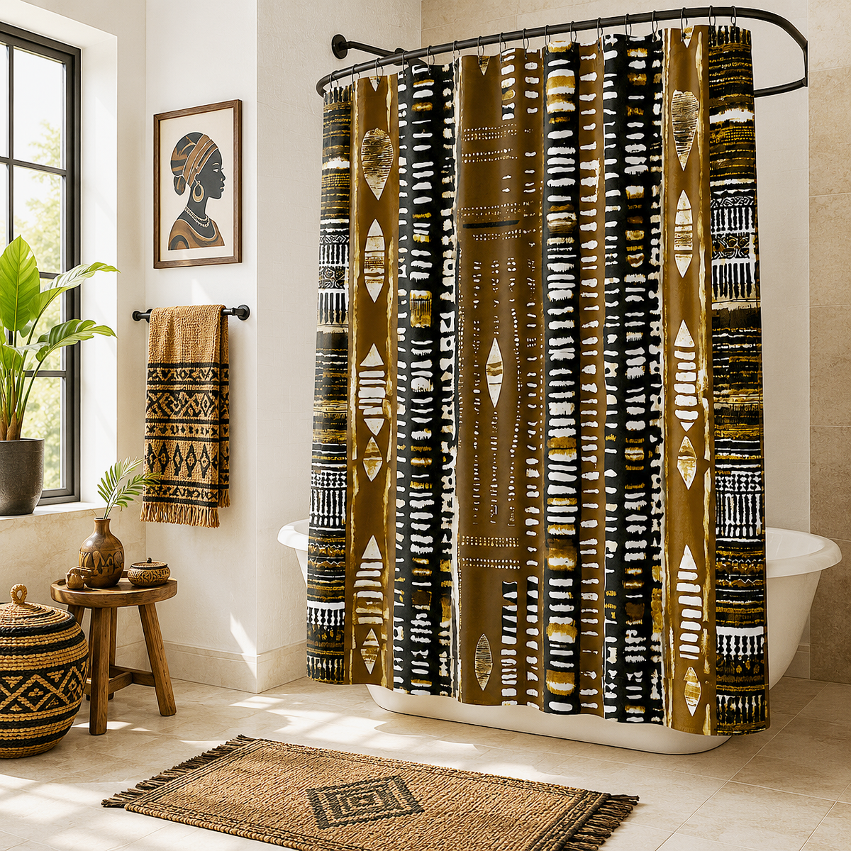 Metallic Gold Mudcloth Shower Curtain