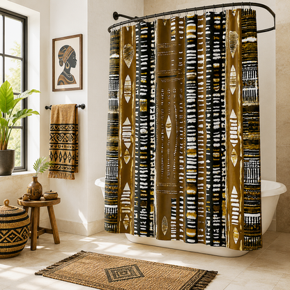 Metallic Gold Mudcloth Shower Curtain