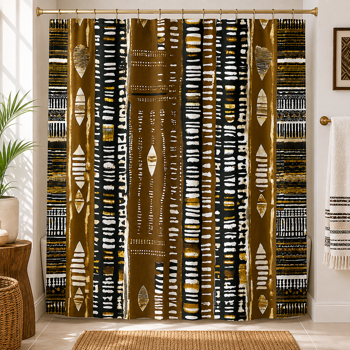 Metallic Gold Mudcloth Shower Curtain